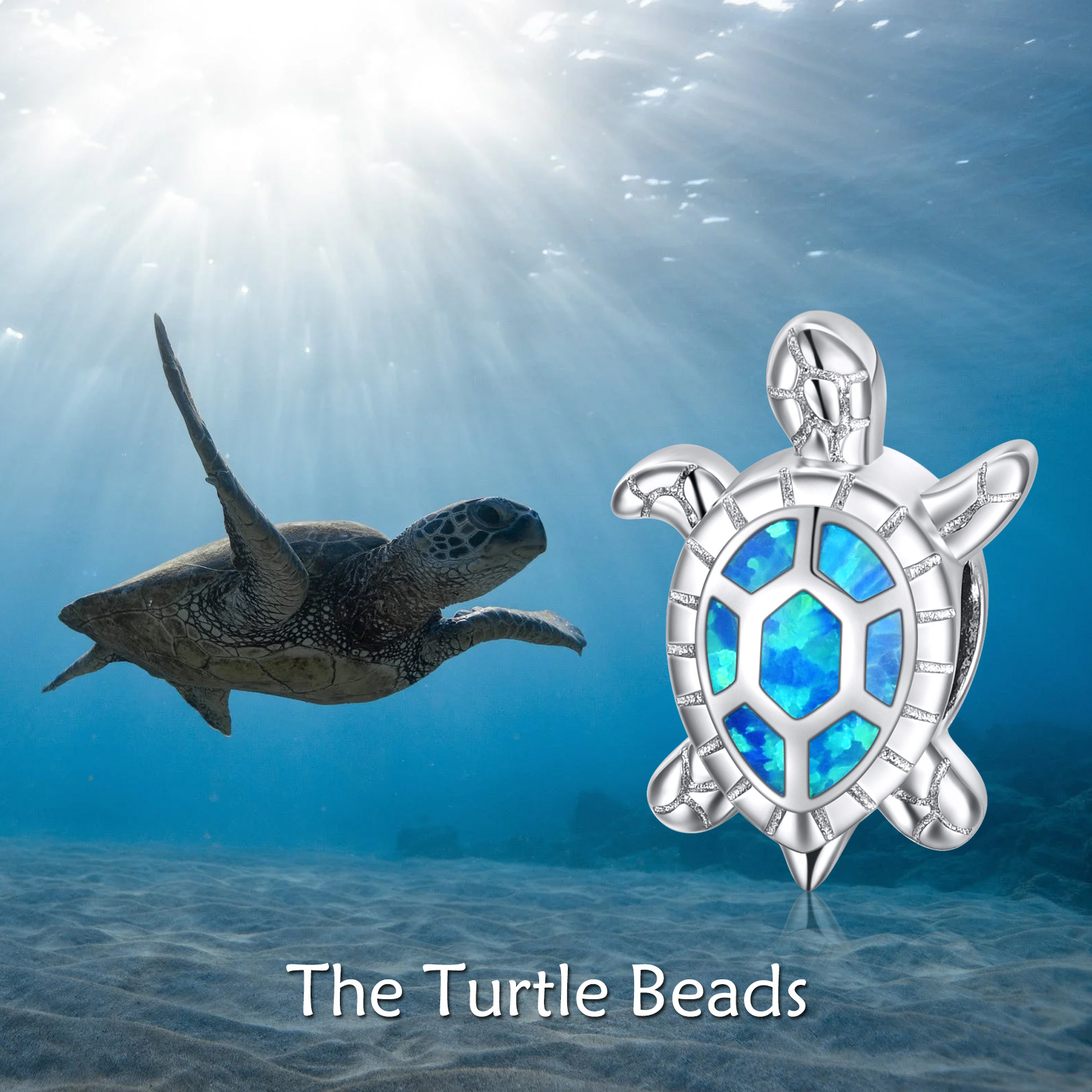 Sea Turtle Charm 925 Sterling Silver Synthetic Opal Animal Charms for Bracelets